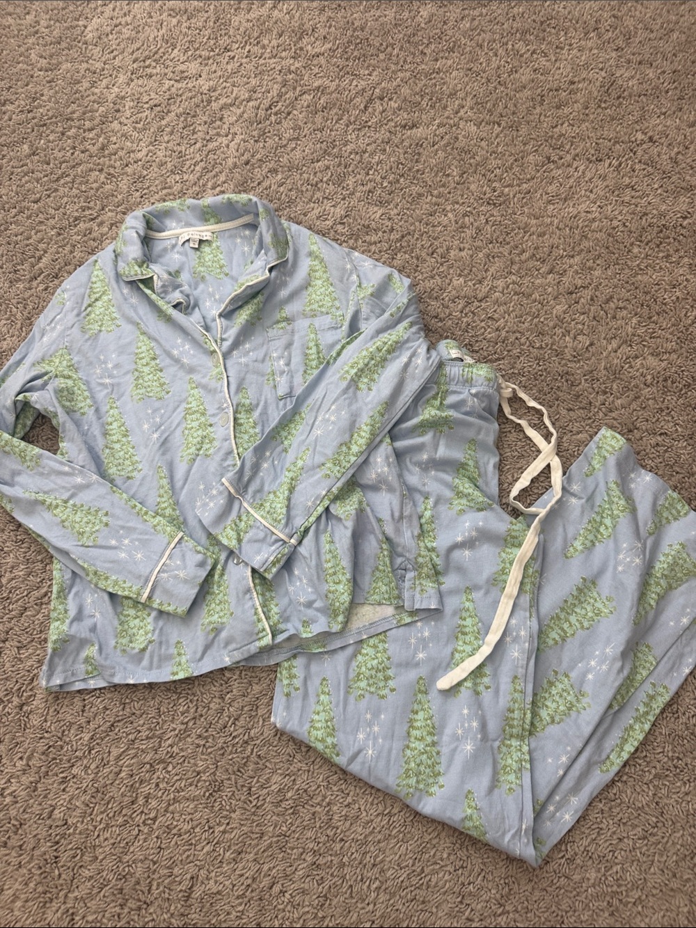 PJ Salvage Light Blue Christmas Tree Pajama Set